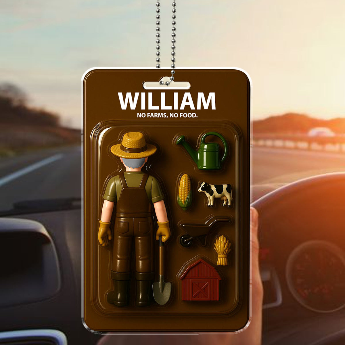 Personalized Farmer Gift Car Accessory - "No Farms, No Food" Ornament