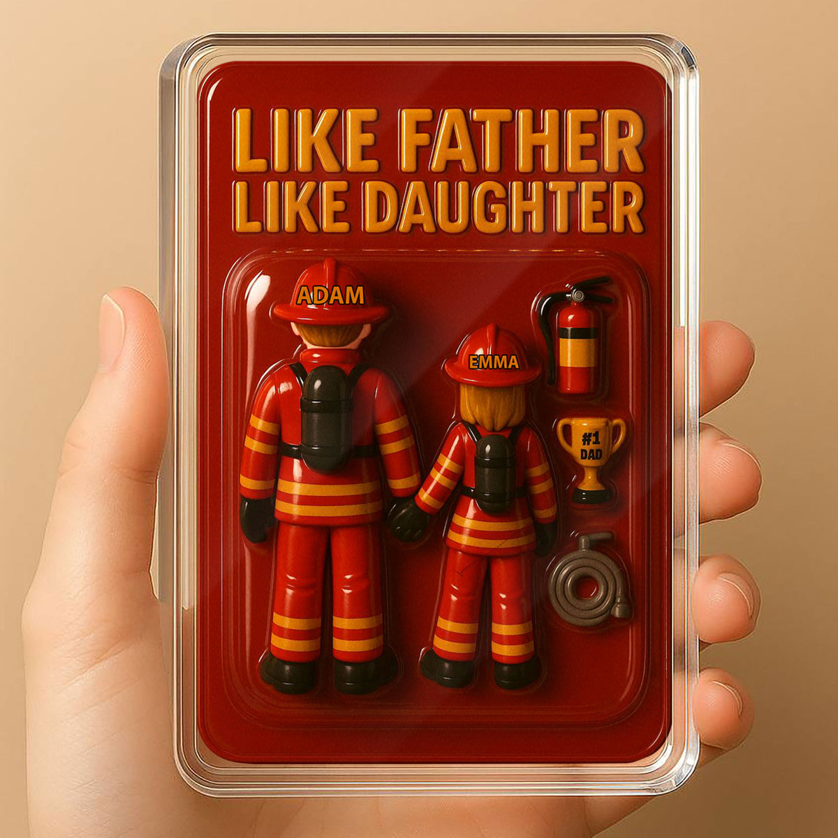 Personalized Firefighter Father Daughter Father's Day Gift - 3D Style Acrylic Plaque Custom Names