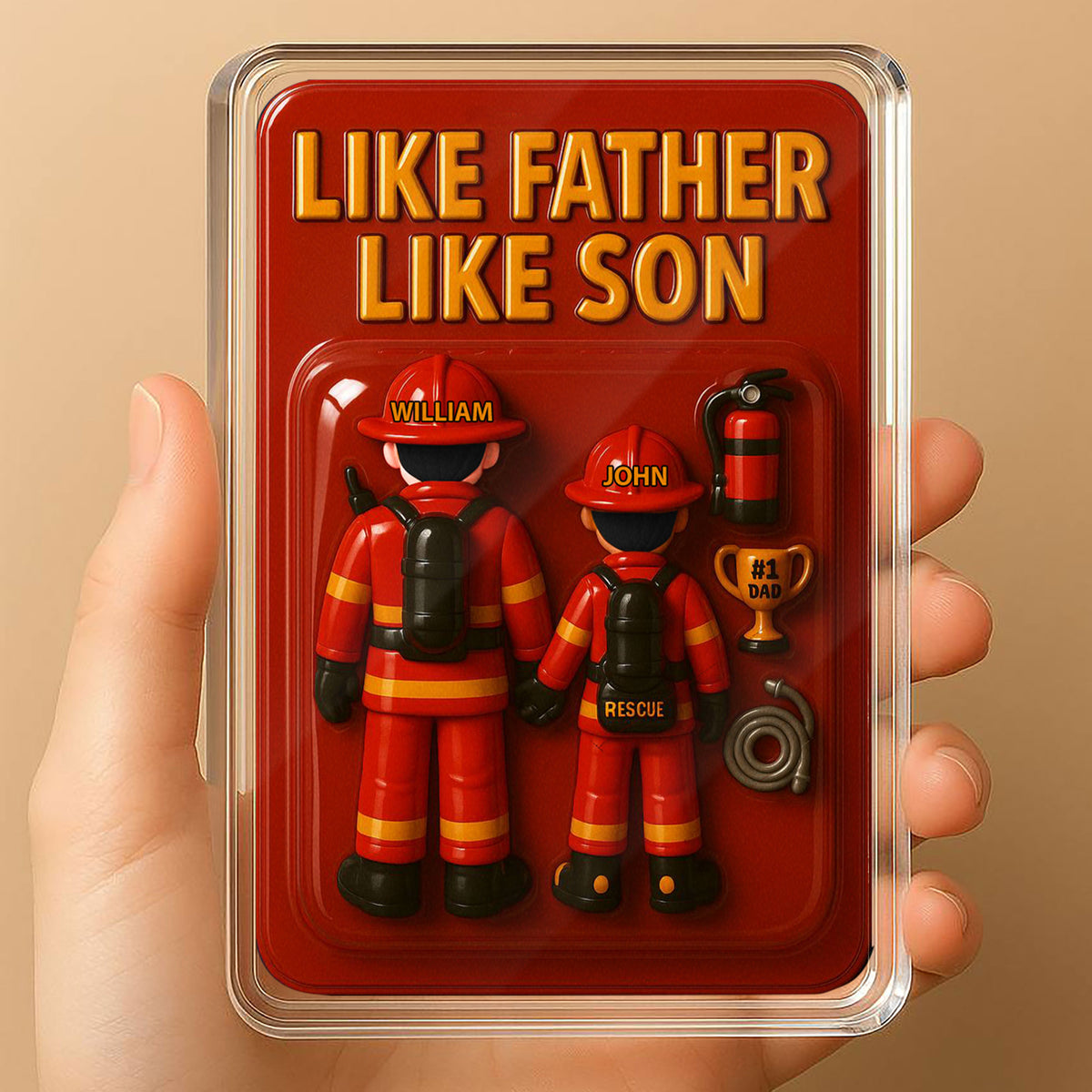 Personalized Firefighter Father Son Father's Day Gift - 3D Style Acrylic Plaque Custom Names