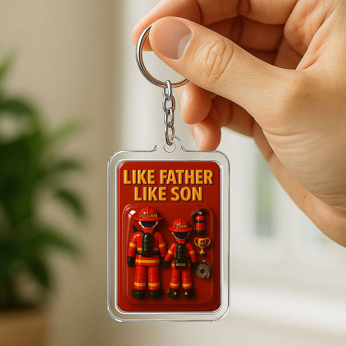 Personalized Firefighter Father Son Father's Day Gift - 3D Style Keychain Custom Names