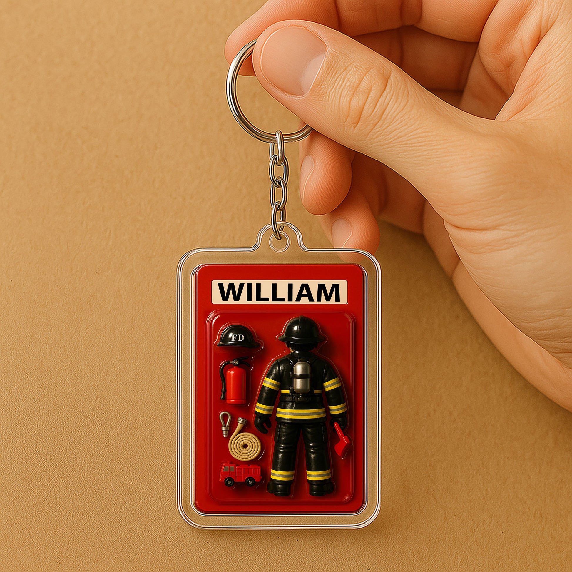 Personalized Firefighter Father's Day Gift Acrylic Keychain 3D