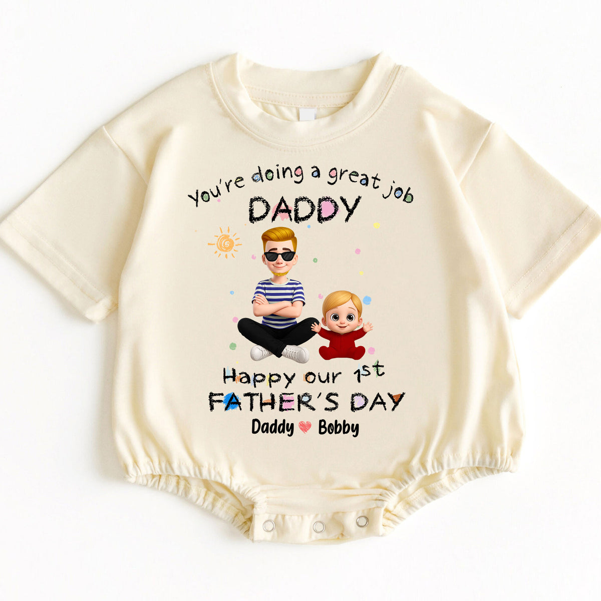 Personalized First Father's Day Gift Baby Onesie with Custom Characters