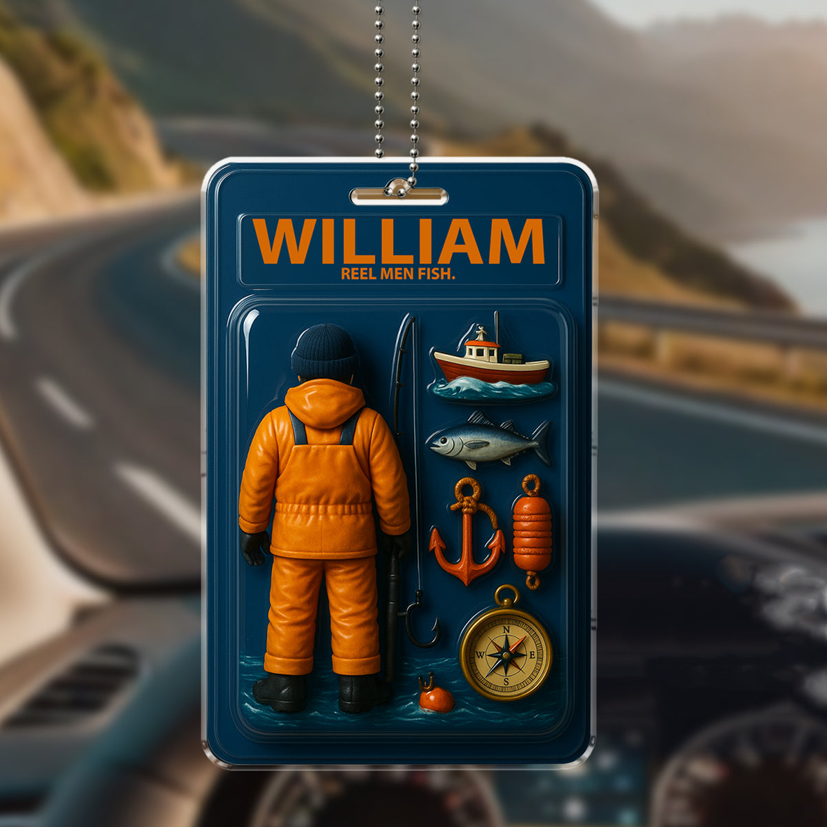 Personalized Fisherman Car Hanging Ornament - Custom Name "Reel Men Fish"