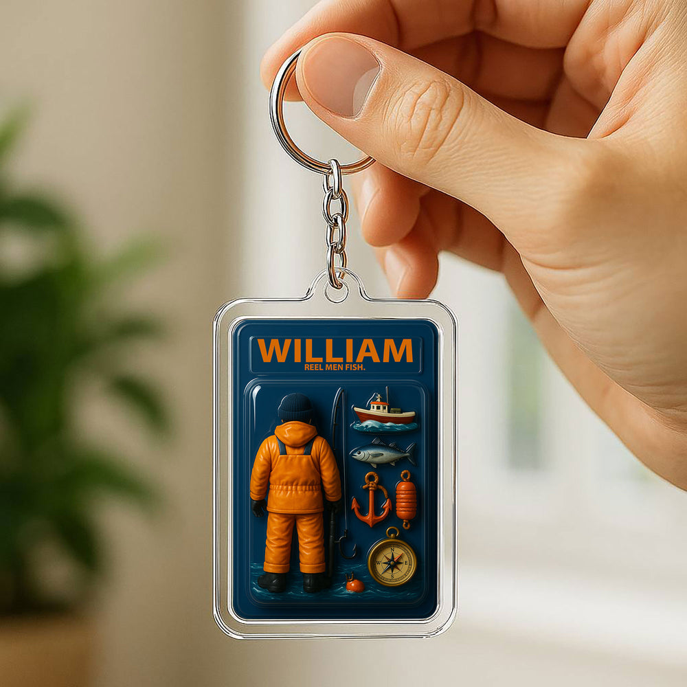 Personalized Fisherman Father's Day Gift - 3D Style "Reel Men Fish" Keychain Custom Name