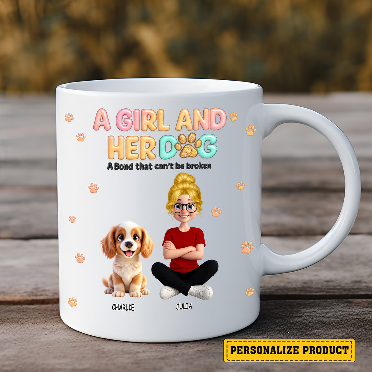 Personalized Girl and Dog Mug - Custom Owner & Pet Gift
