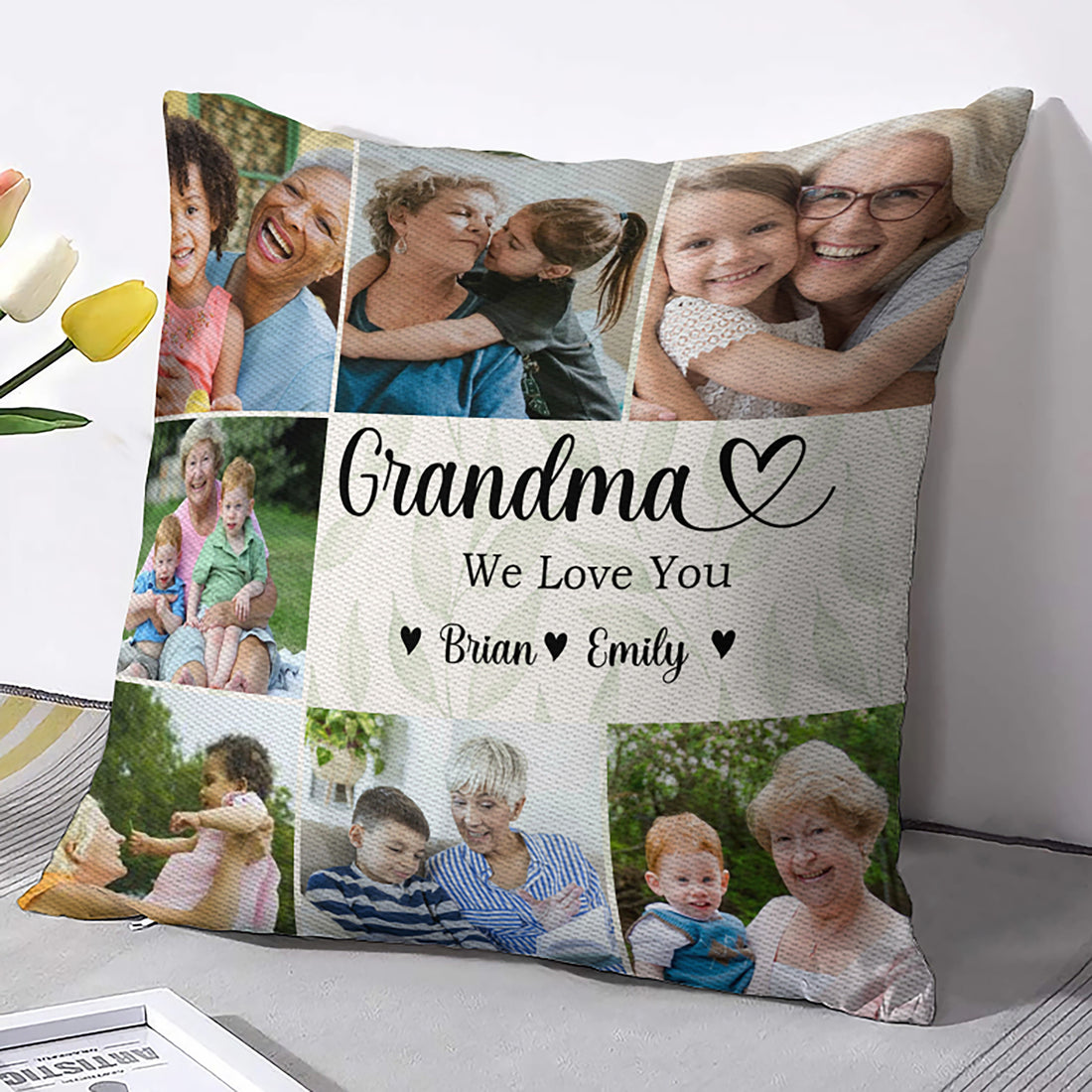 Grandma We Love You Custom Grandchild's Name With Birth Flower Pillow, Gift For Mom, Gift For Grandma, Birthday Gift, Mother's Day Gift