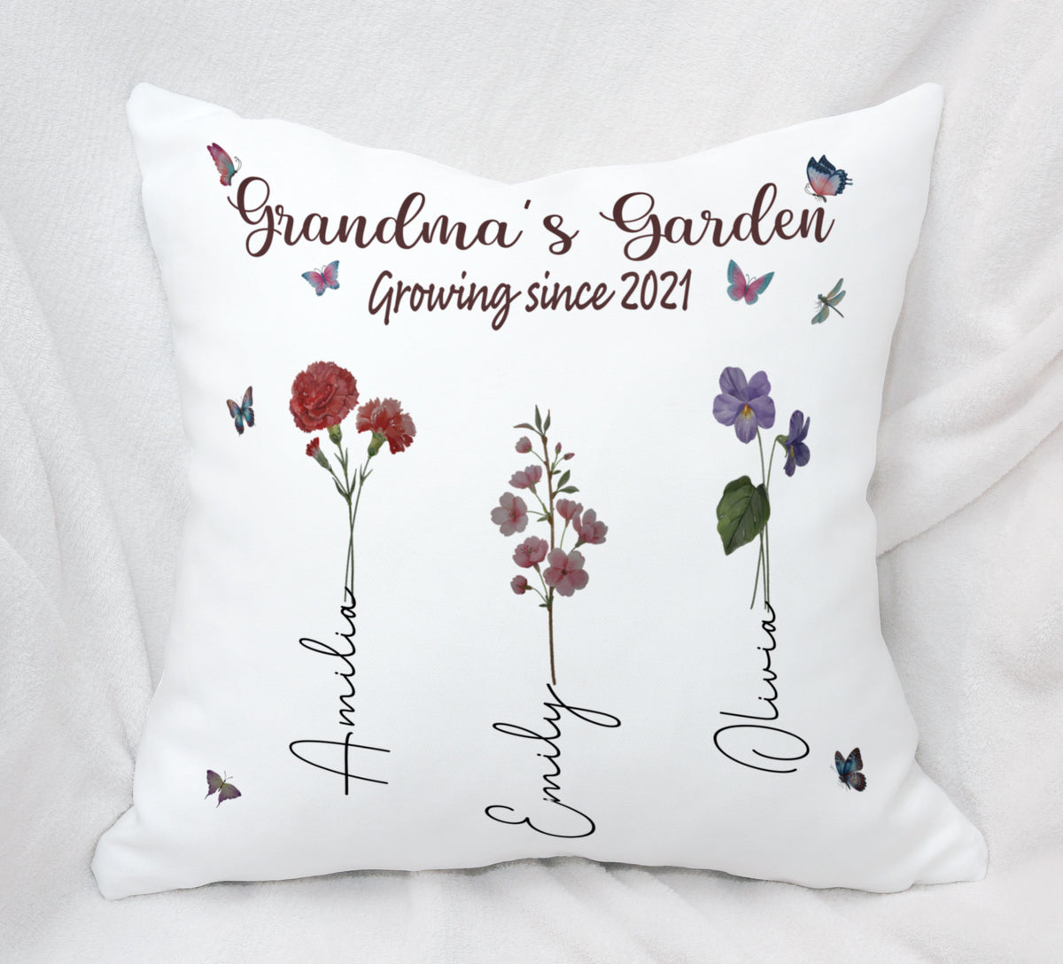 Personalized Grandma's Garden Pillow Cover with Birth Flowers


