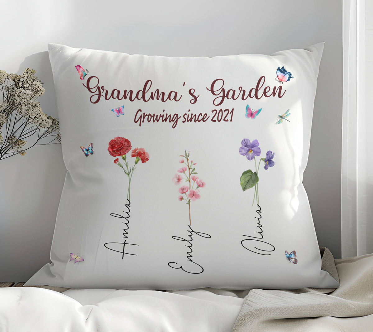 Personalized Grandma's Garden Pillow for Grandma's Retirement Gift

