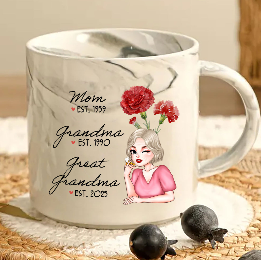 Personalized Great Grandma Birth Month Flower Ceramic - Personalized Marble Mug (X)