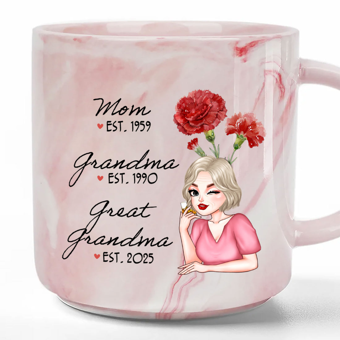 Personalized Great Grandma Birth Month Flower Ceramic - Personalized Marble Mug (X)