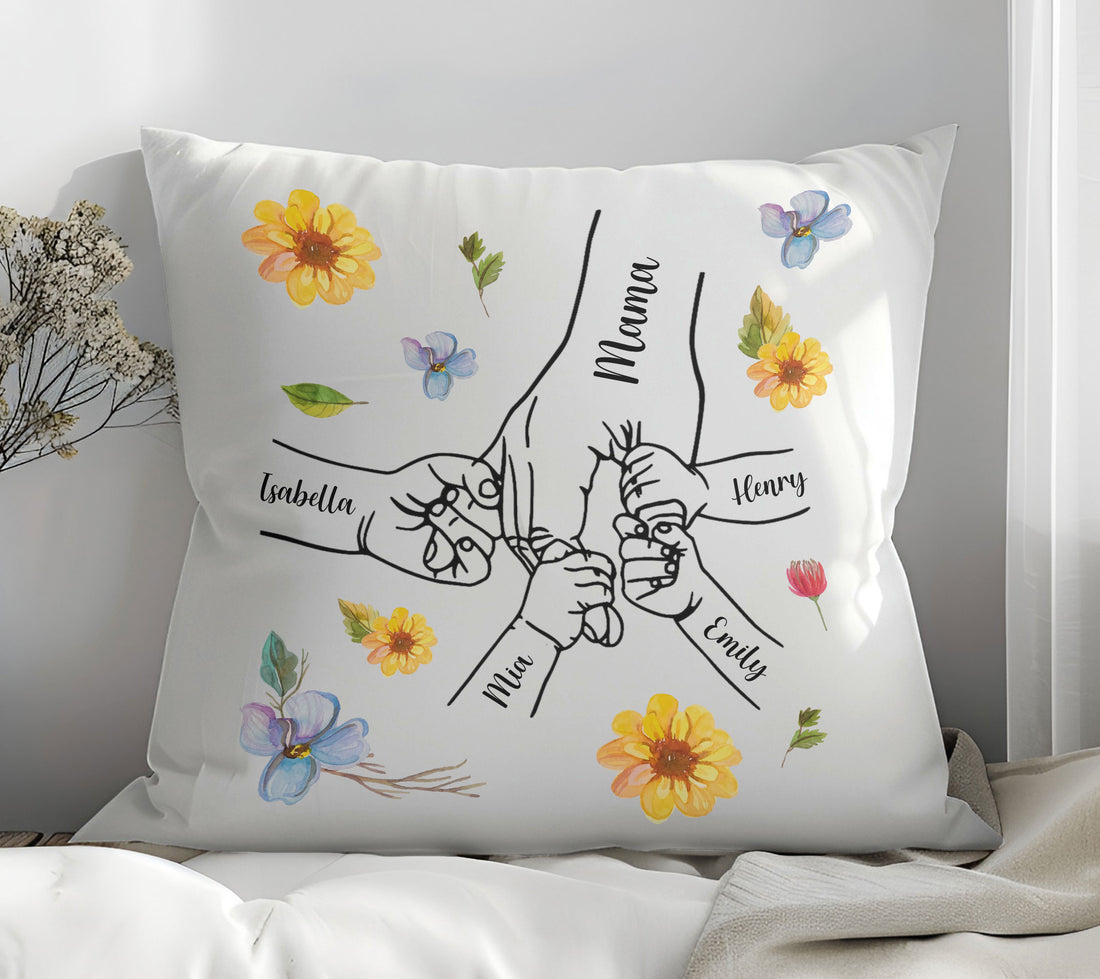 Personalized Hand in Hand Floral Pillow - Fist Bump Pillow
