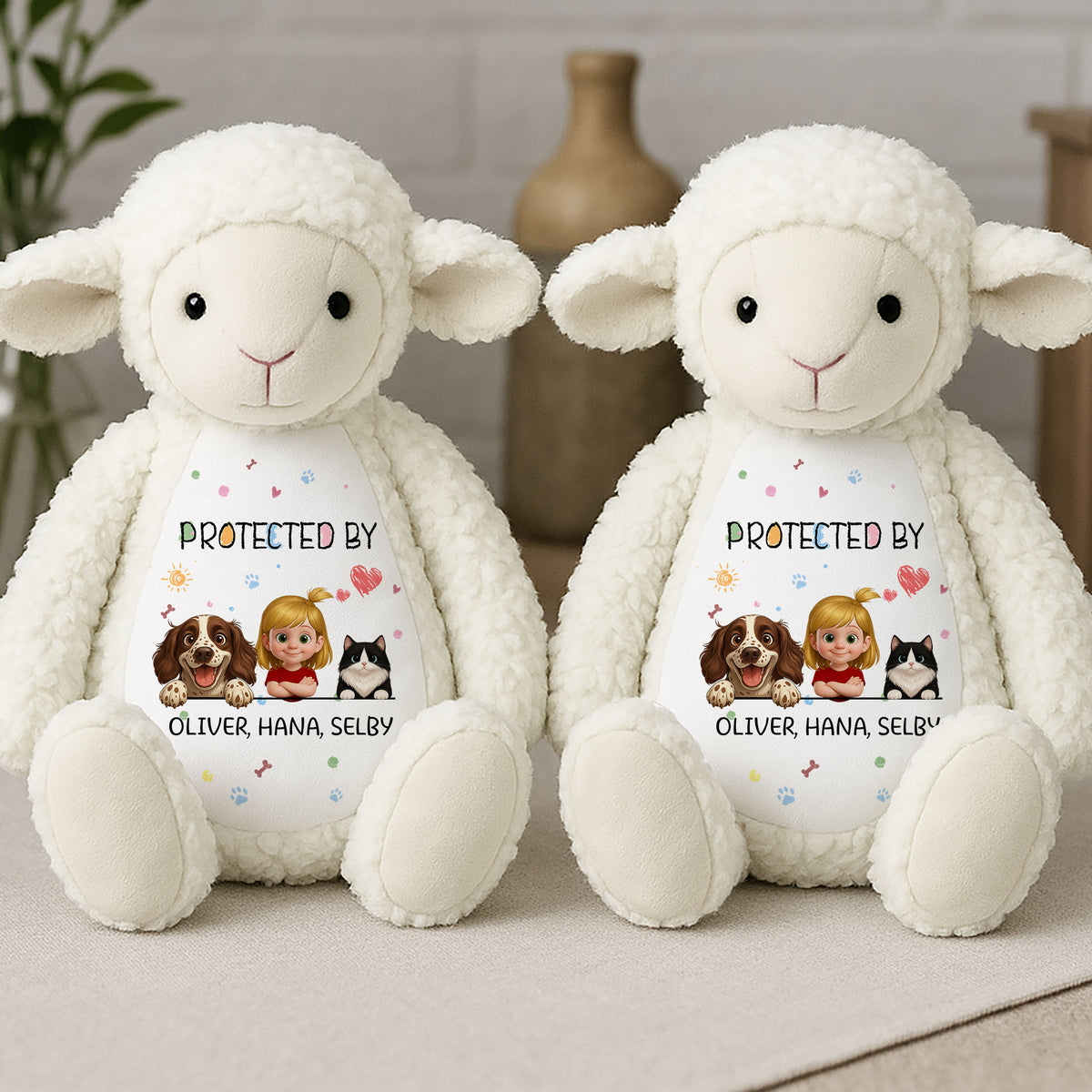 Personalized Lamb Stuffed Animal | Custom "Protected By" Name Gift | Baby & Toddler Plush
