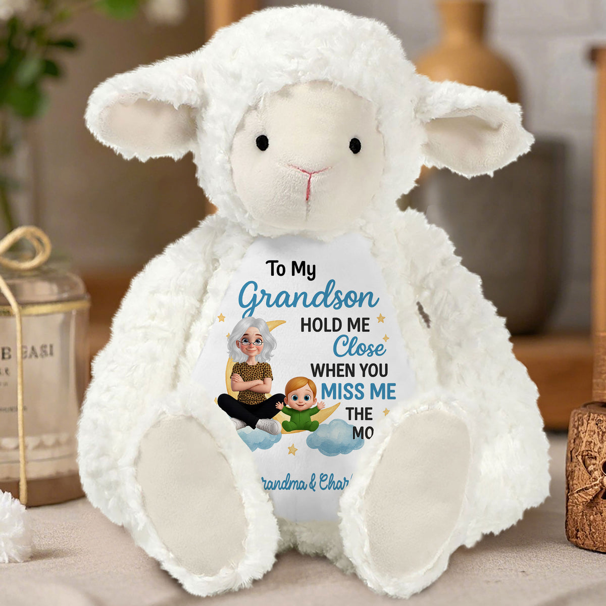 Personalized Lamb Stuffed Animal Gift for Grandson | Custom Name Plush Toy
