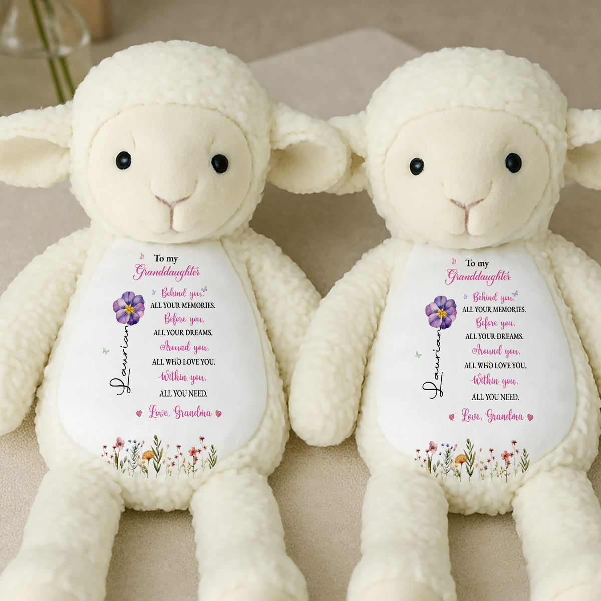 Personalized Lamb for Granddaughter - Inspirational "Memories & Dreams" Quote Plush
