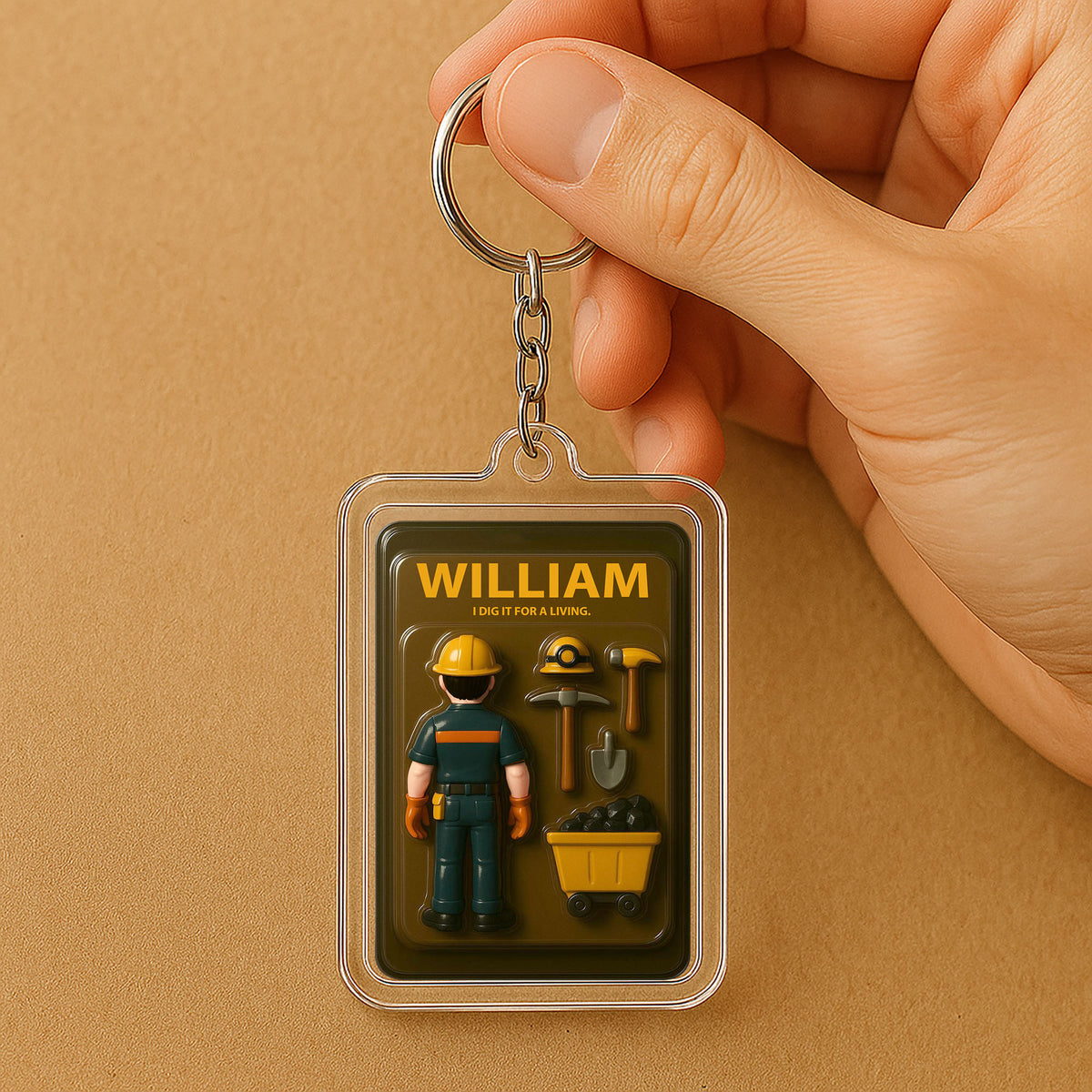 Personalized Miner Father's Day Gift - 3D Style "I Dig It" Keychain Custom Name