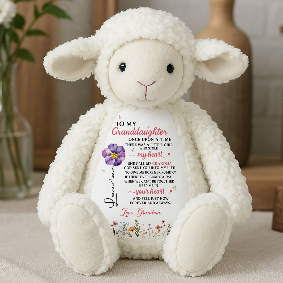 Personalized Once Upon A Time There Was A Little Girl Who Stole My Heart Plush Lamb | Stuffed Animals Grandkid Gift