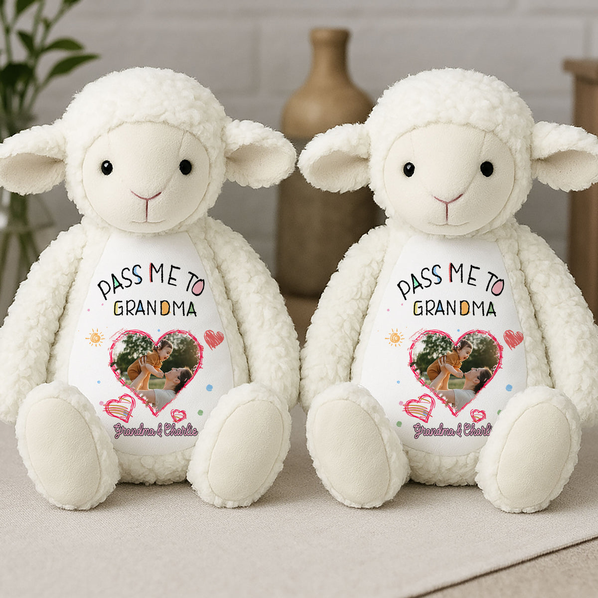 Personalized Photo Stuffed Animal Lamb | Custom "Pass Me To Grandma" Gift for Grandma
