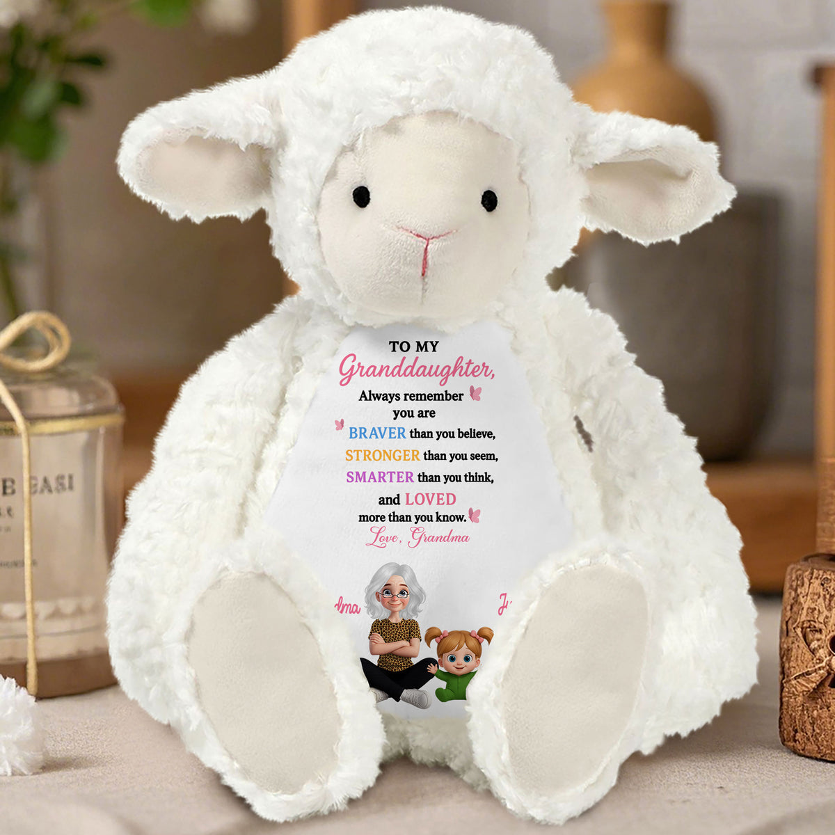 Personalized Plush Lamb with "Braver Stronger Smarter" Quote - Custom Stuffed Animal
