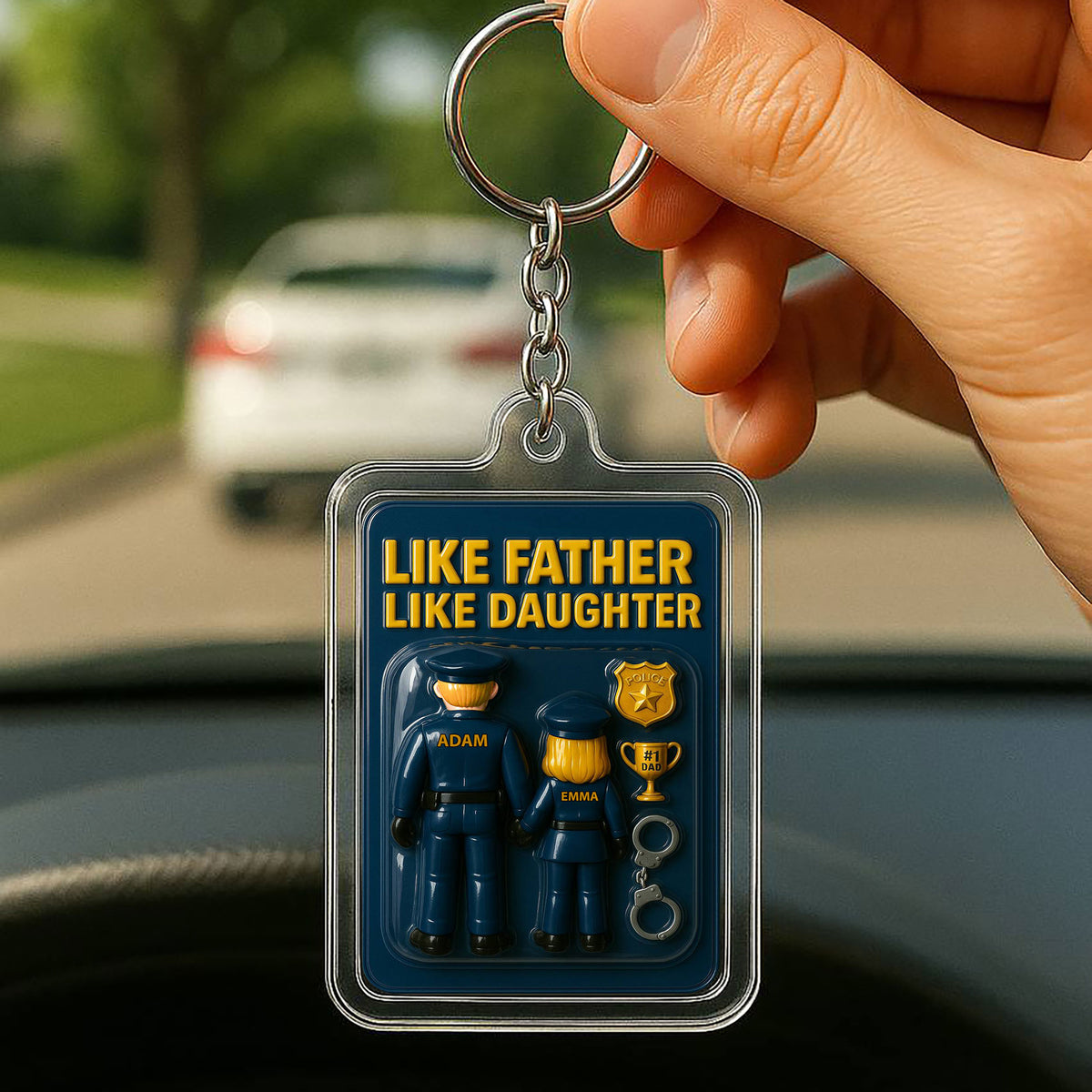 Personalized Police Officer Father Daughter Father's Day Gift Acrylic Keychain - Custom Police Officer Dad and Daughter Father's Day 3D Keychain
