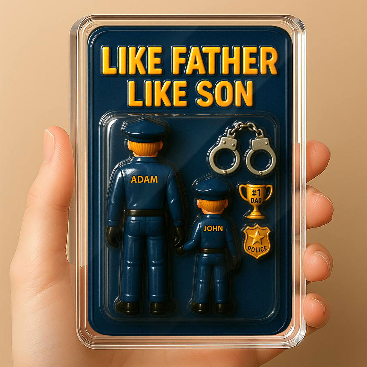 Personalized Police Officer Father Son Father's Day Gift - 3D Style Acrylic Plaque Custom Names