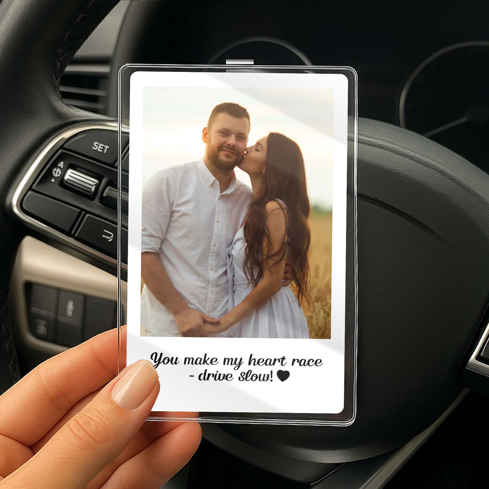 Personalized Romantic Gift for Him or Her – Custom Car Visor Clip with Your Photo & Loving Quote to Keep You Close Always

