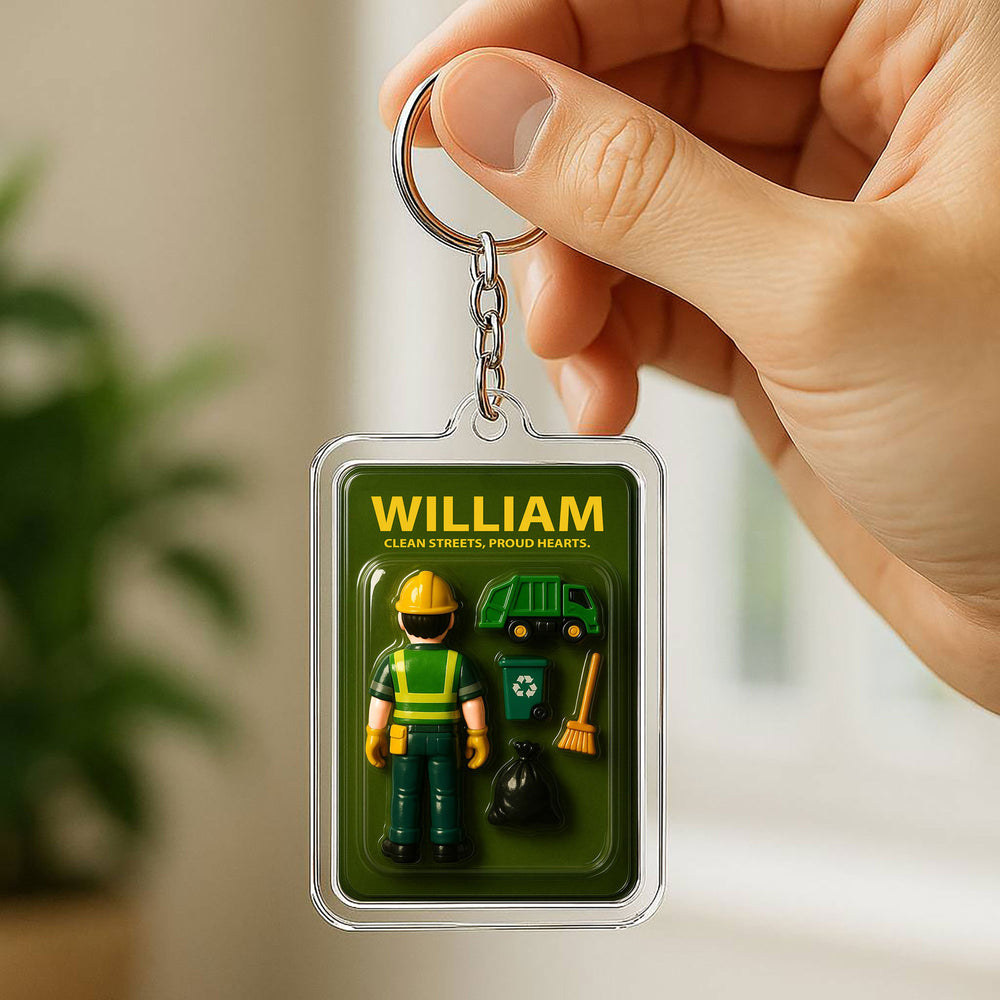 Personalized Sanitation Worker Father's Day Gift - 3D Style Keychain Custom Name