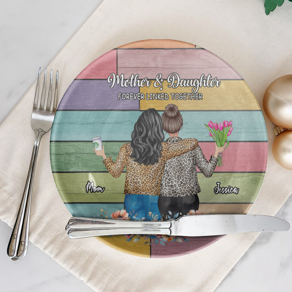 Personalized Serving Plate: Mother Daughter Linked Together Design - Perfect for serving desserts


