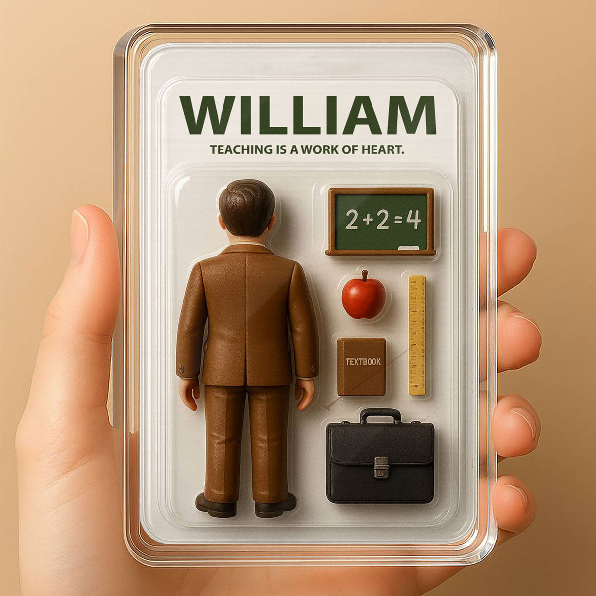 Personalized Teacher Father's Day Gift - 3D Style "Work of Heart" Acrylic Plaque Custom Name