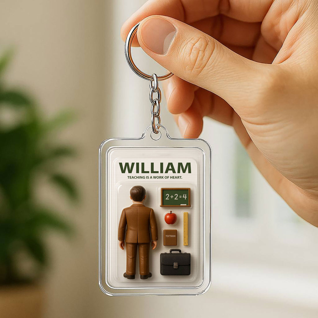 Personalized Teacher Father's Day Gift Acrylic Keychain - Custom 3D "Teaching is a Work of Heart" Action Figure Keychain