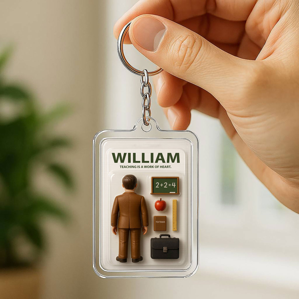 Personalized Teacher Father's Day Gift - 3D Style "Work of Heart" Keychain Custom Name