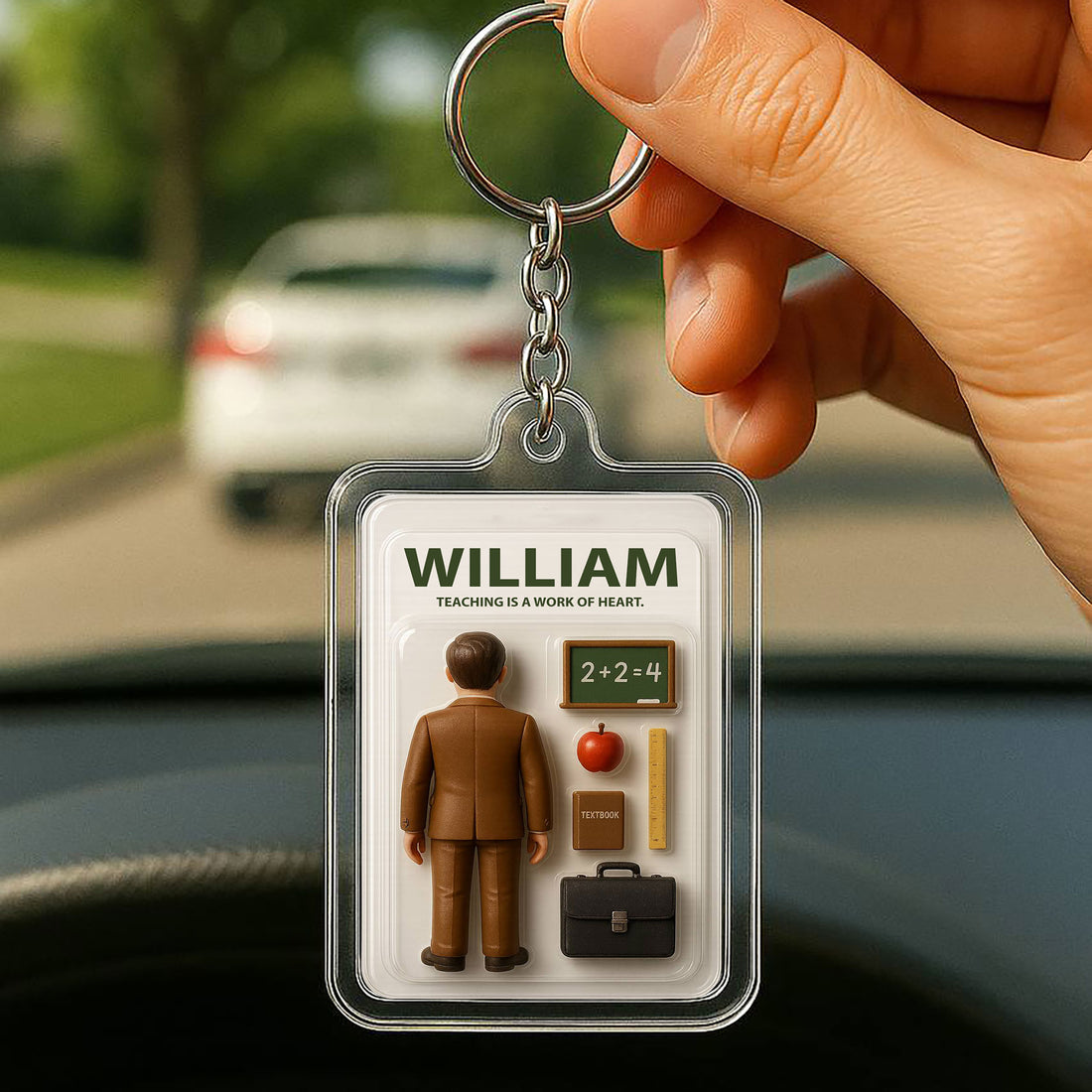 Personalized Teacher Father's Day Gift Acrylic Keychain - Custom 3D "Teaching is a Work of Heart" Action Figure Keychain