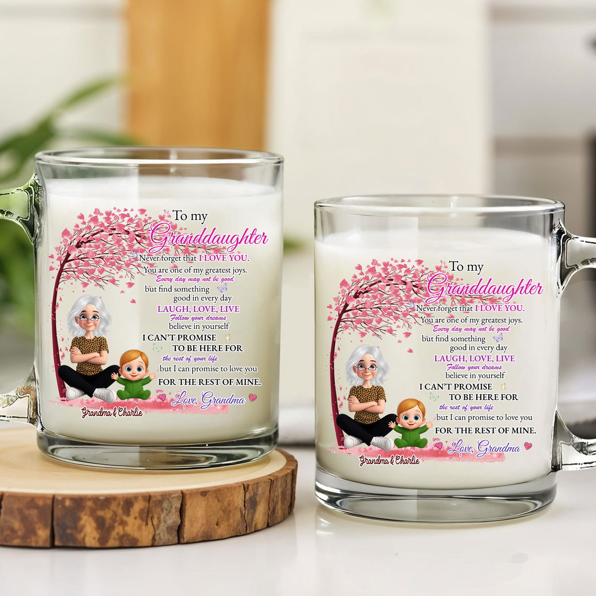 Personalized To My Granddaughter Glass Mug – Loving Message from Grandma, Ideal Gift for Holidays, Birthdays, and Life Milestones

