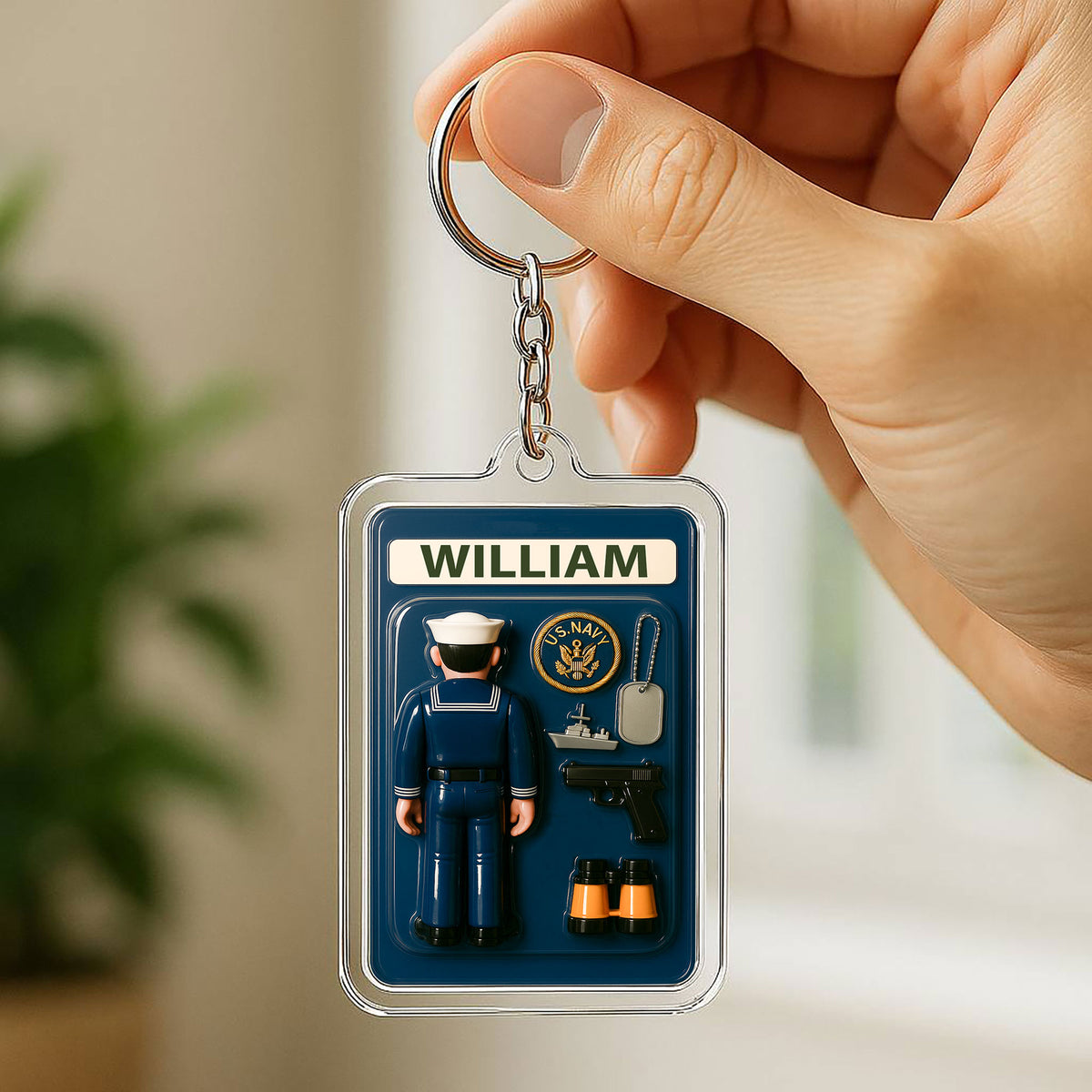 Personalized US Navy Father's Day Gift - 3D Style Keychain Custom Name