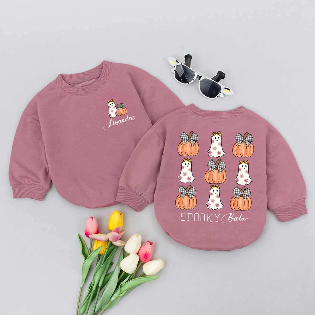 Romper Baby Long Sleeve Spooky Pumpkin Little Boo - Personalized Babysuit - Gift For Baby - LuthCreative