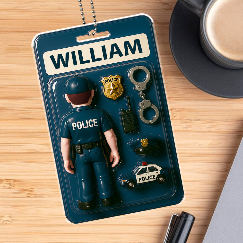 Police Officer Dad Rearview Car Ornament – Personalized Father’s Day Gift – Acrylic Keepsake for Proud Police Fathers and Their Families

