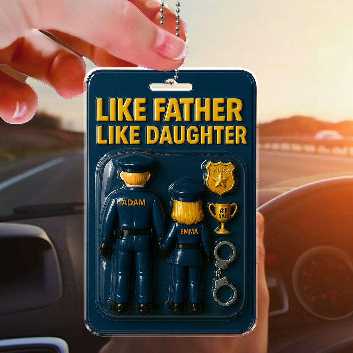 Police Officer Dad and Daughter Car Ornament - Personalized "Like Father Like Daughter
