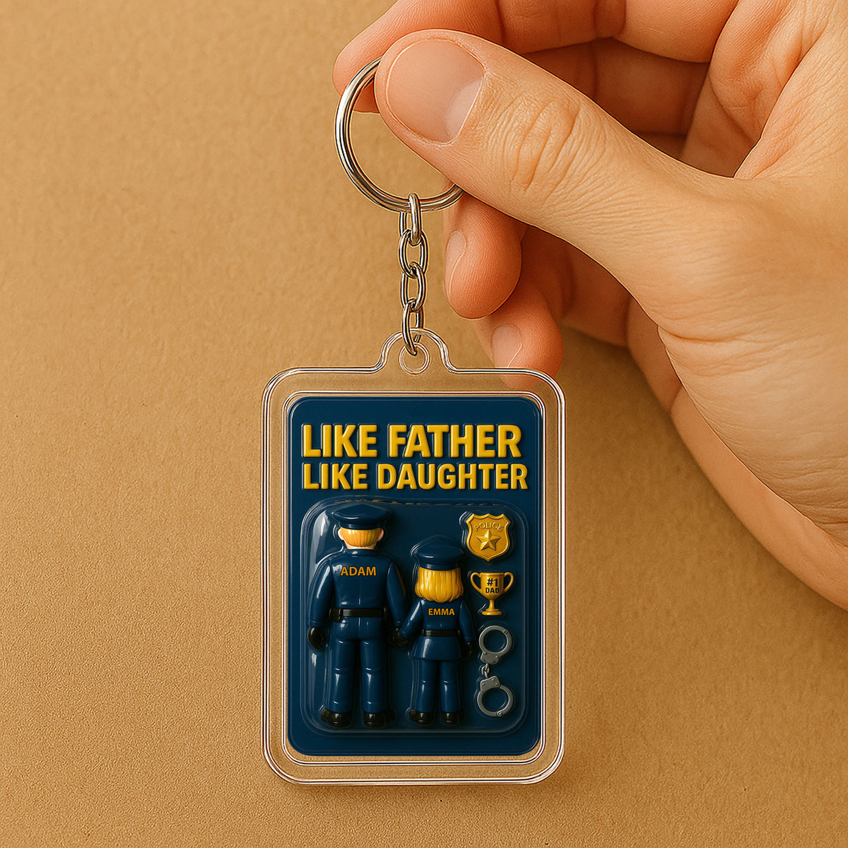 Police Officer Dad and Daughter Father's Day 3D Keychain - Personalized Law Enforcement Gift