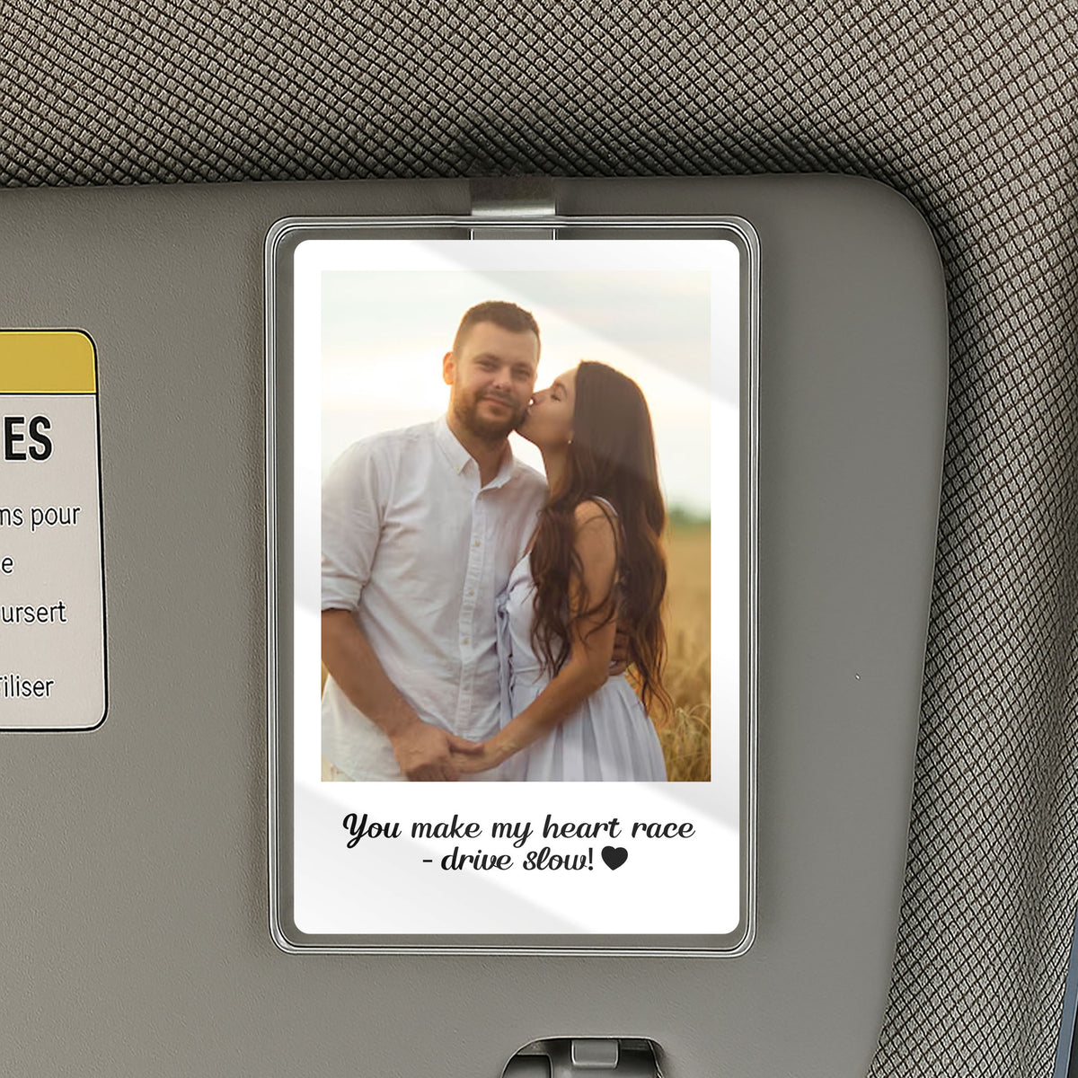 Romantic Personalized Gift for Couples – Custom Photo Car Visor Clip That Says "Drive Slow, Love Awaits at Home