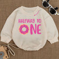 Baby Bodysuit Romper Long Sleeve Customize Halfway To One Personalized Custom Babysuit - Gift For Baby And Mom - LuthCreative