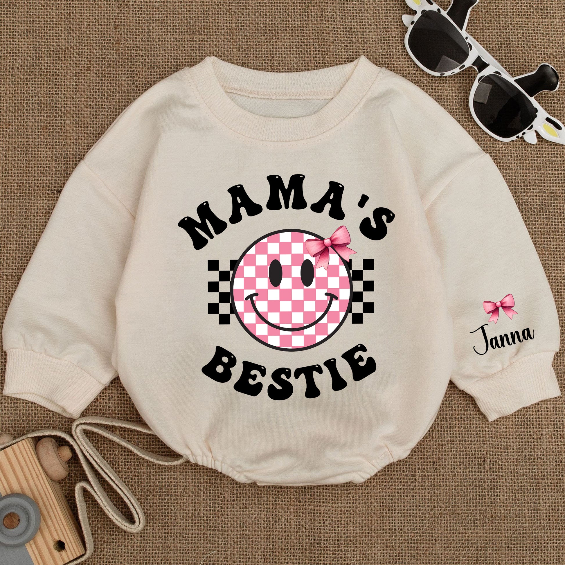 Baby Bodysuit Romper Long Sleeve Mama's Bestie Reindeer Personalized Custom Babysuit - Gift For Baby And Mom - LuthCreative