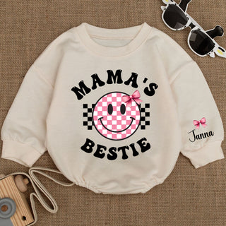 Baby Bodysuit Romper Long Sleeve Mama's Bestie Reindeer Personalized Custom Babysuit - Gift For Baby And Mom