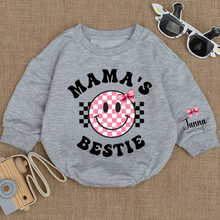 Baby Bodysuit Romper Long Sleeve Mama's Bestie Reindeer Personalized Custom Babysuit - Gift For Baby And Mom