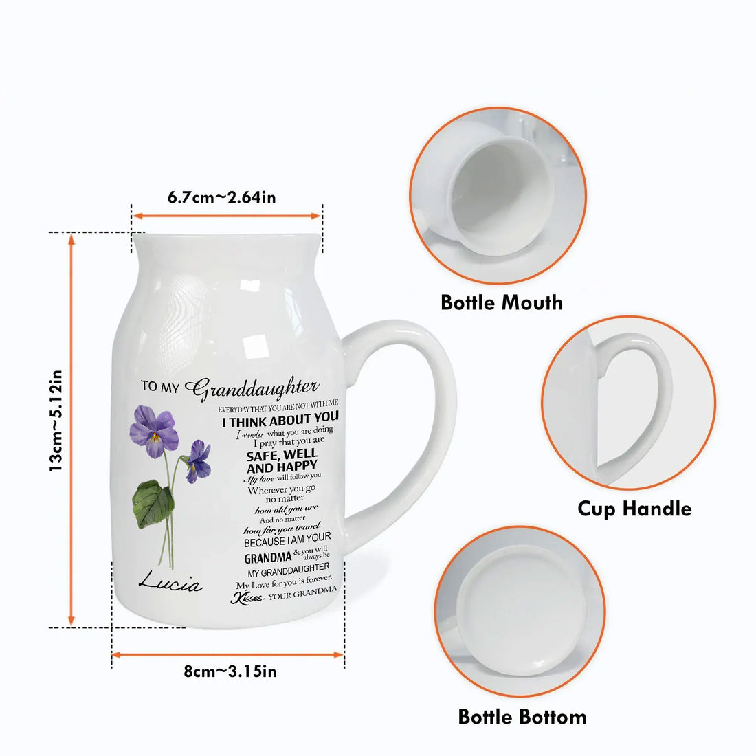 To My Granddaughter Birth Flower Personalized Ceramic Vase