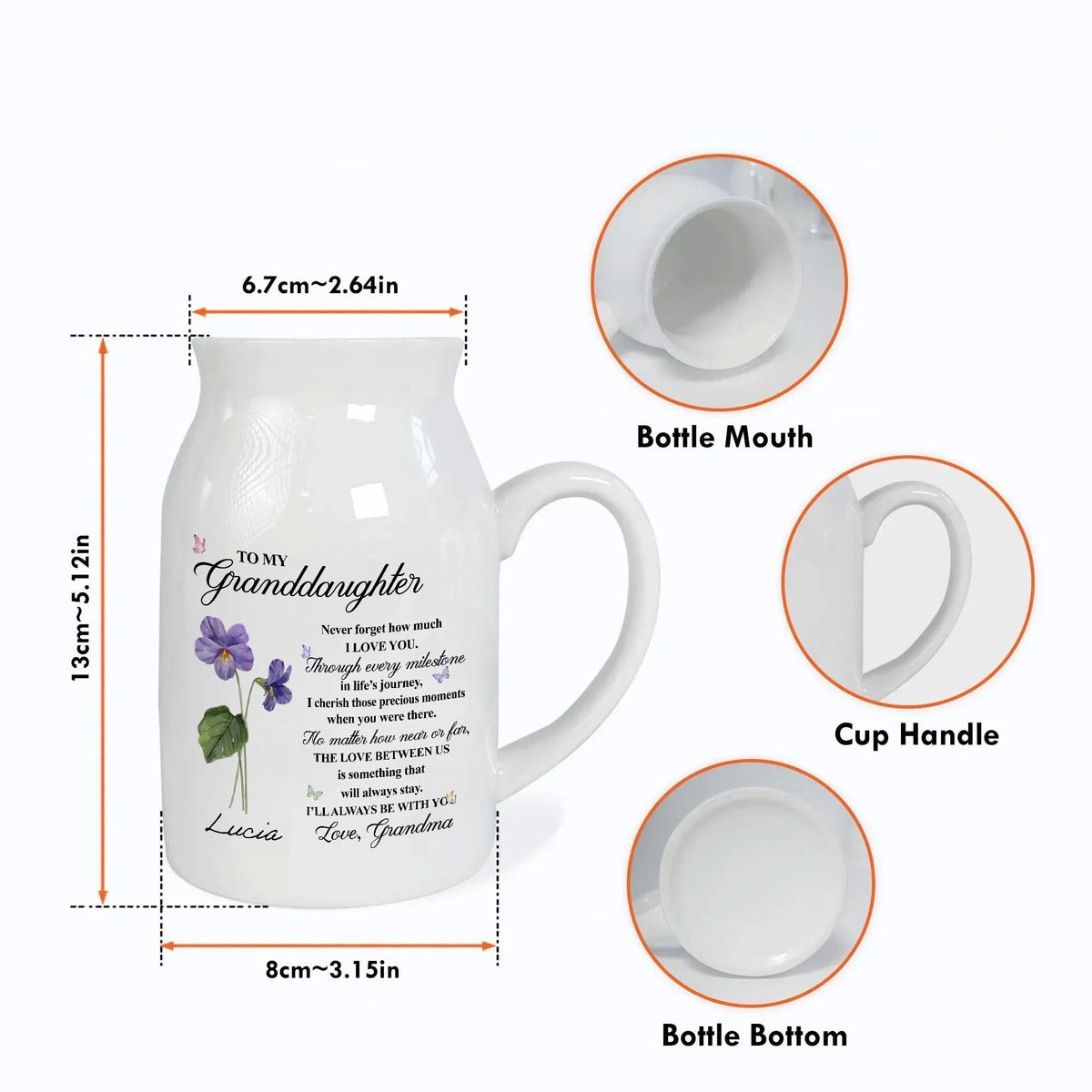 To My Granddaughter Never Forget That I Love You Birth Month Flower Ceramic Vase | Custom Birth Flower Gift For Great Grandma, Mother's Day Gifts, Birthday Gifts, New Great Grandma Gifts