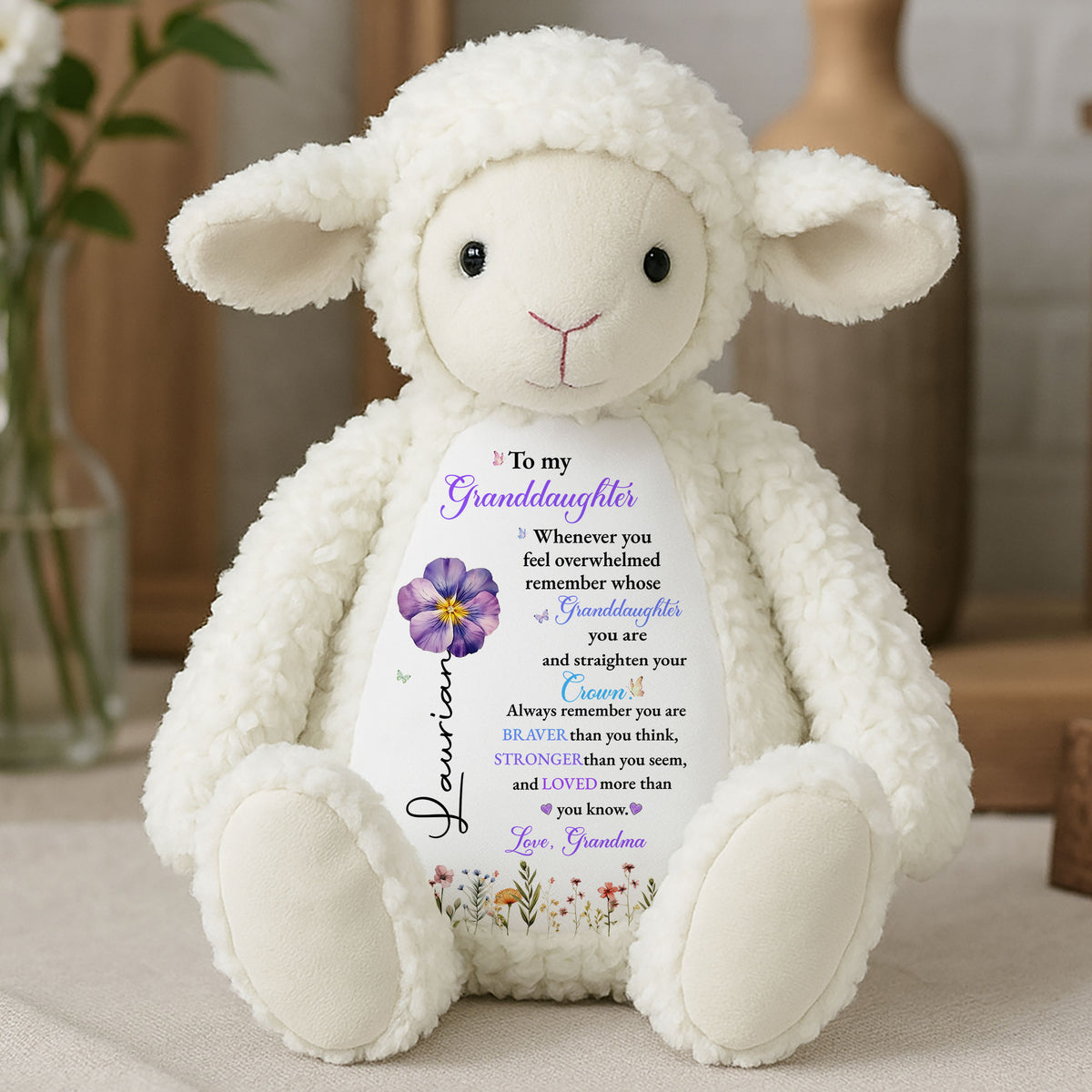 To My Granddaughter Whenever You Feel Overwhelmed Remember Whose Plush Lamb | Stuffed Animals Grandkid Gift
