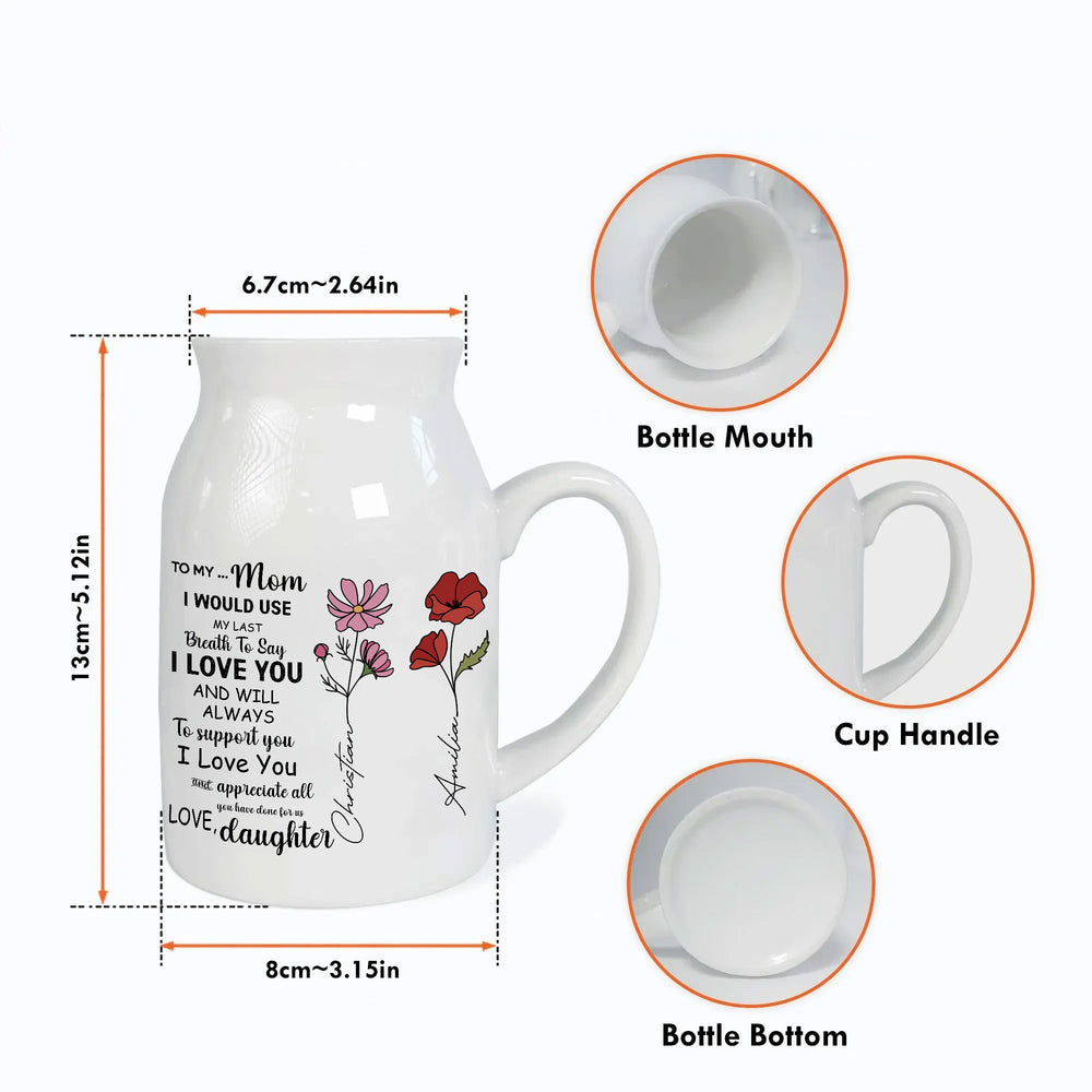 To My Mom Birth Flower Personalized Ceramic Vase - Mother's Day Gift - LuthCreative