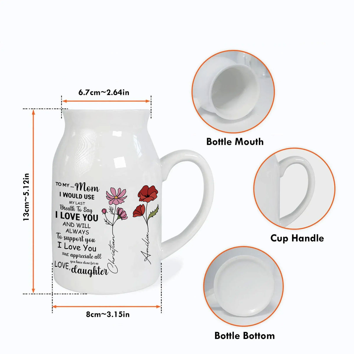 To My Mom Birth Flower Personalized Ceramic Vase - Mother's Day Gift - LuthCreative