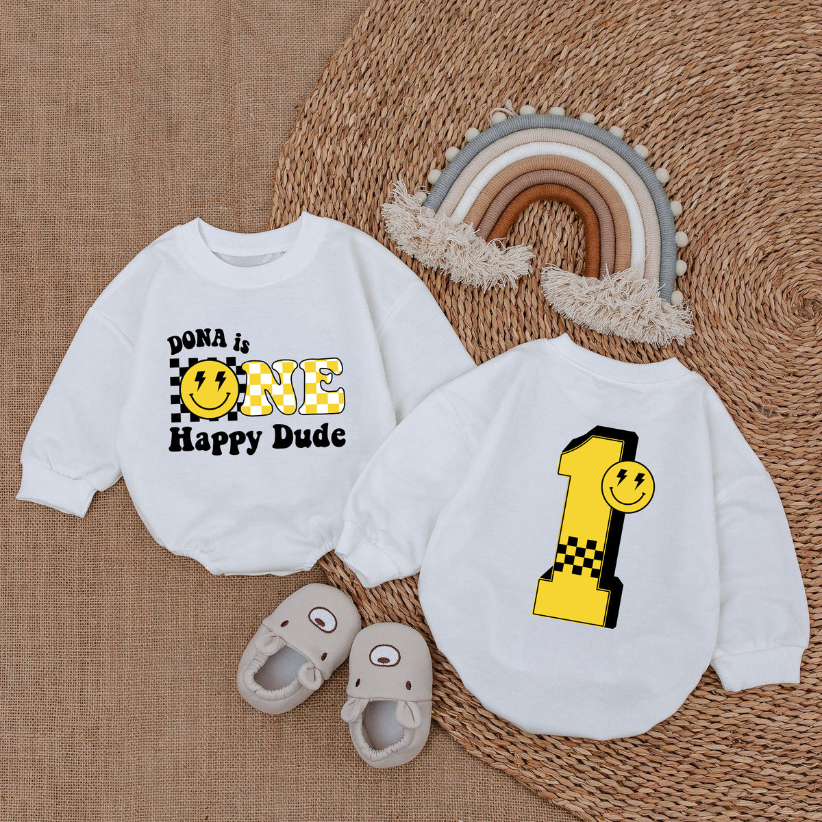 Romper Baby Customize One Happy Dude - Personalized Custom Babysuit - Gift For Baby - LuthCreative
