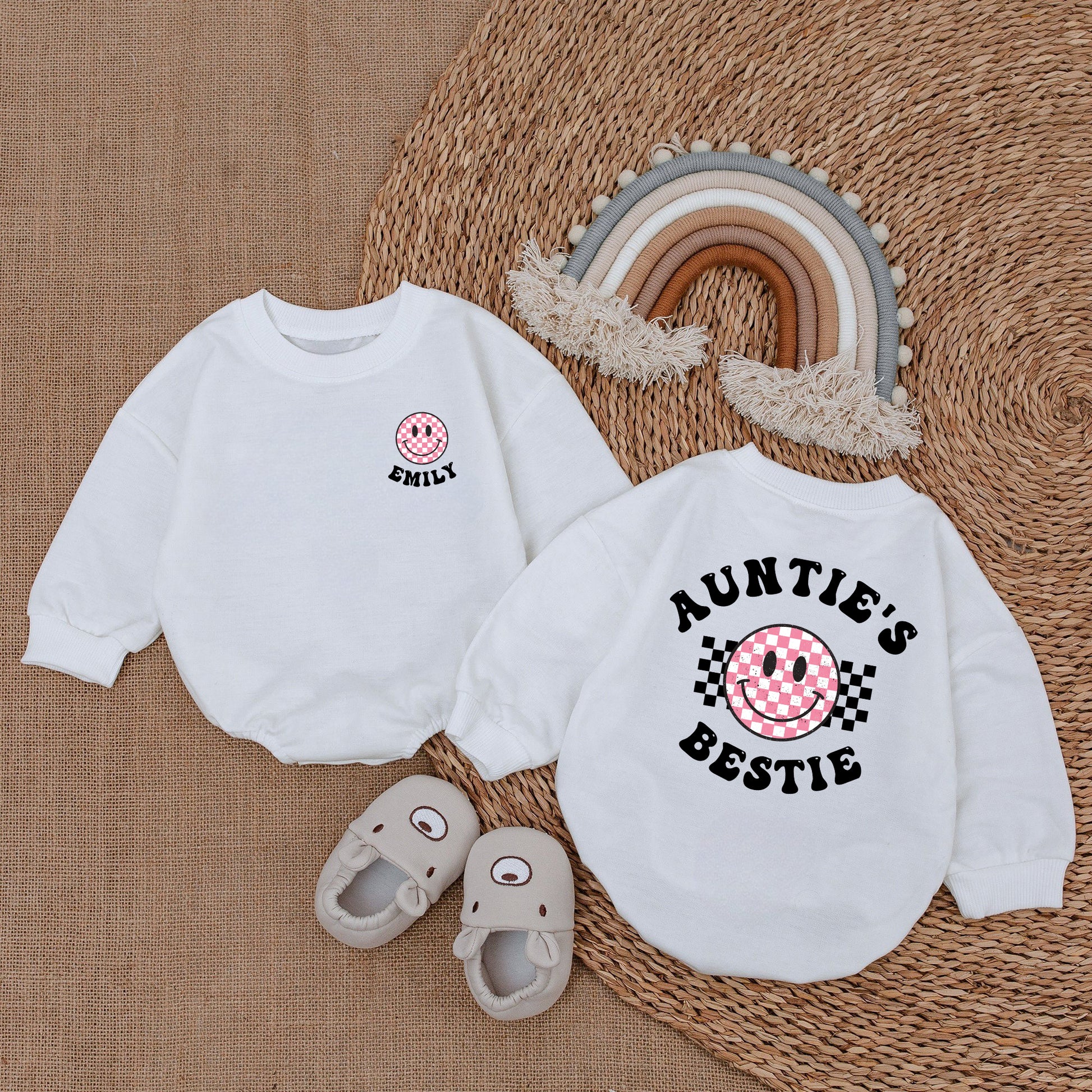 Baby Bodysuit Romper Long Sleeve Auntie's Bestie Happy Personalized Custom Babysuit - Gift For Niece And Auntie - LuthCreative