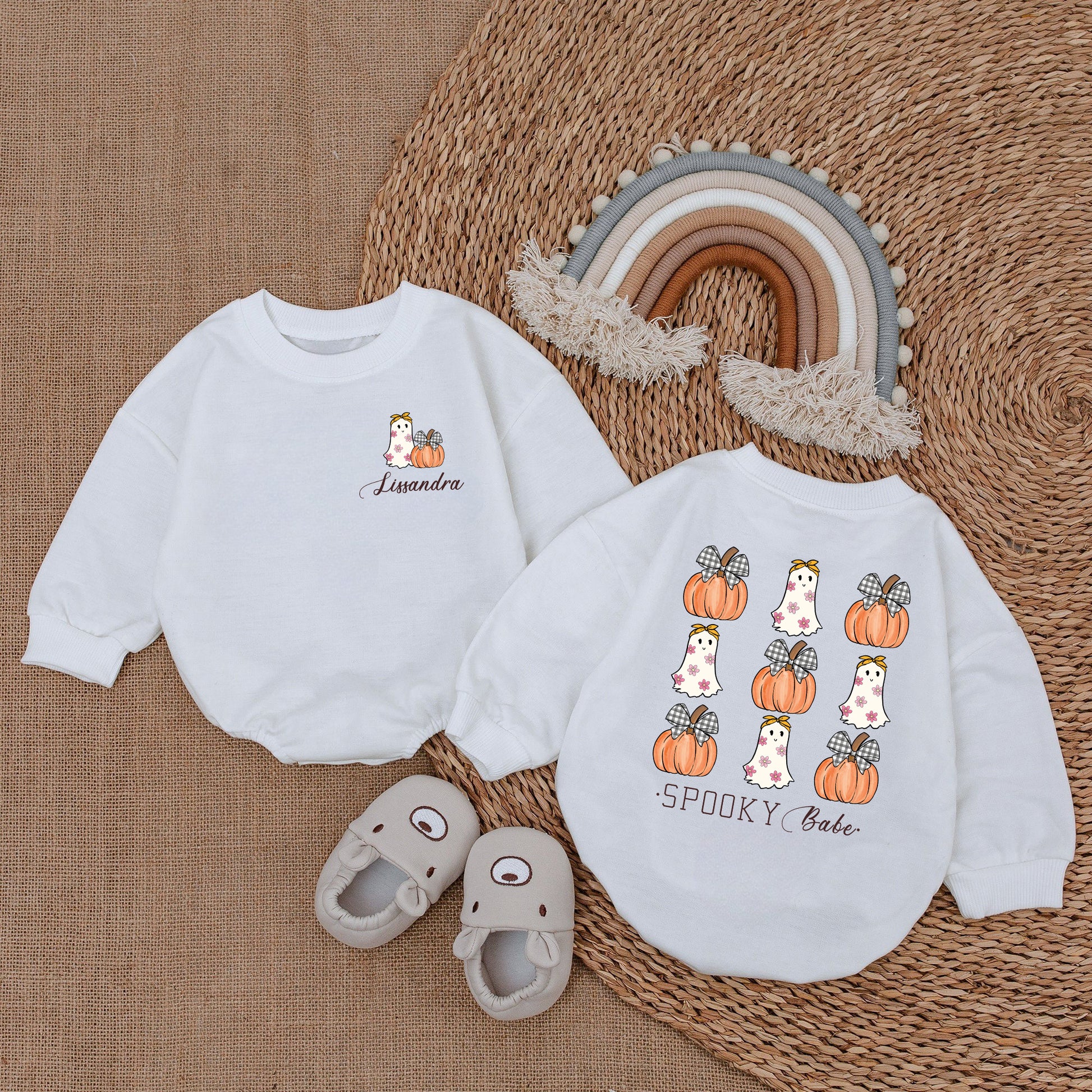 Romper Baby Long Sleeve Spooky Pumpkin Little Boo - Personalized Babysuit - Gift For Baby - LuthCreative